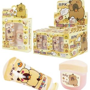 kawaii capybara lip balm and lotion  set